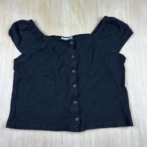 Madewell Texture & Thread Black Button Front Off The Shoulder Top Size XL